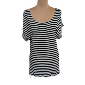 Old Navy Womens Shirt Top Wide Sleeve Preppy Nautical Black White Stripe sz XL
